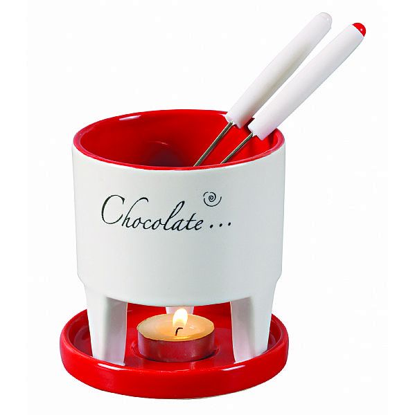 Jogo Fondue Red Love c/tigela e suporte em porcelana